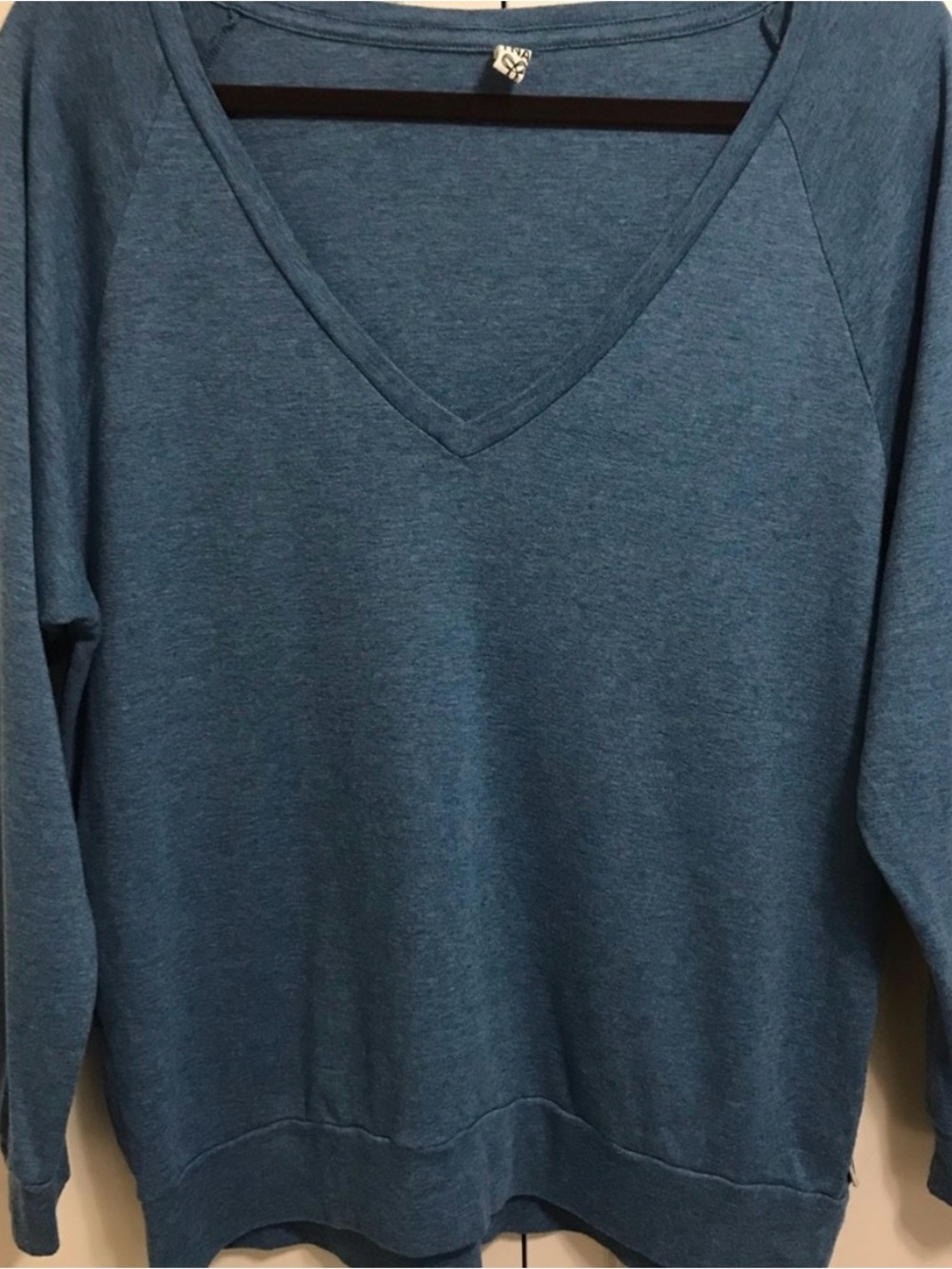 Aritzia TNA Women's Long Sleeve V-Neck Top in Grey/blue